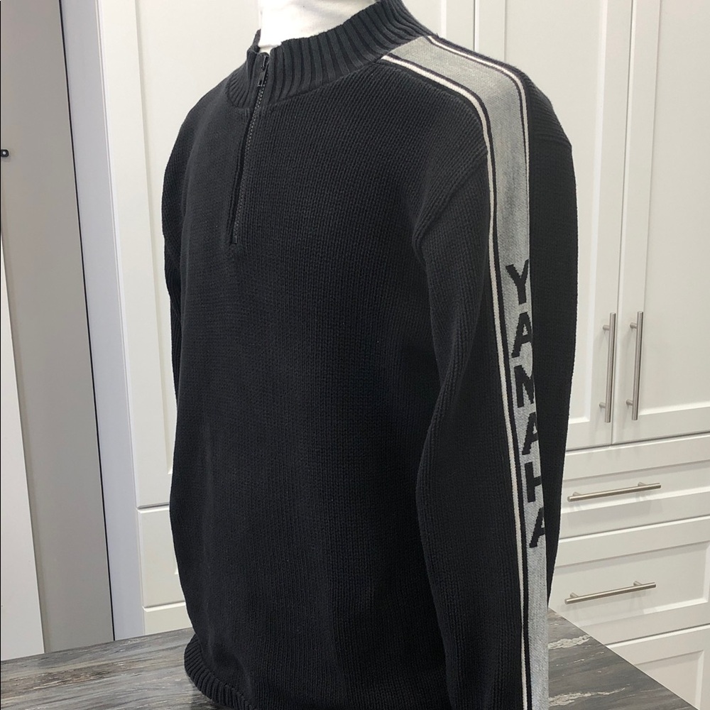 Yamaha Quarter Zip Black Sweater | Men’s Large | Grey Sleeve Panels